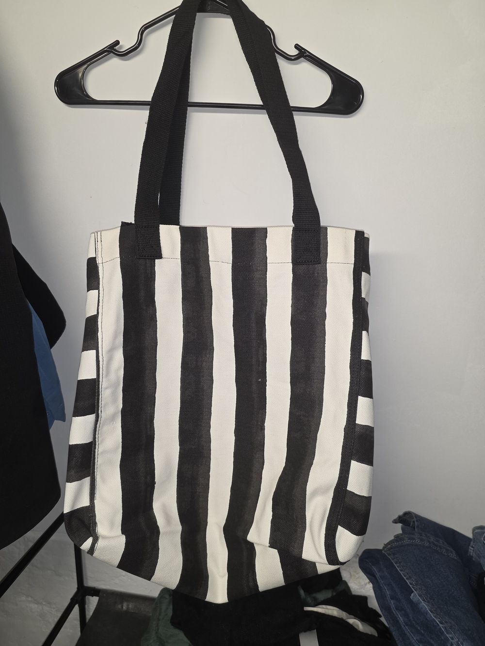 Thirty-one Black & White Striped Canvas Tote Bag